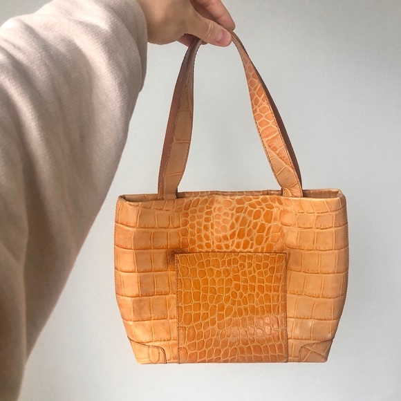 Barantani Orange Croc Embossed Leather Shoulder Bag Crocodile Made in Italy - Picture 10 of 10